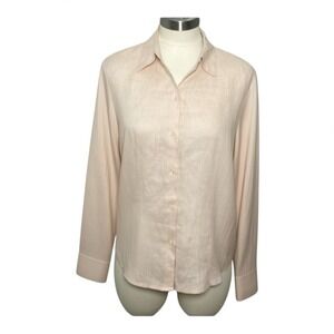 Ann Taylor 100% Linen Button Down Shirt Peach Pink Size 8 Lightweight Blouse